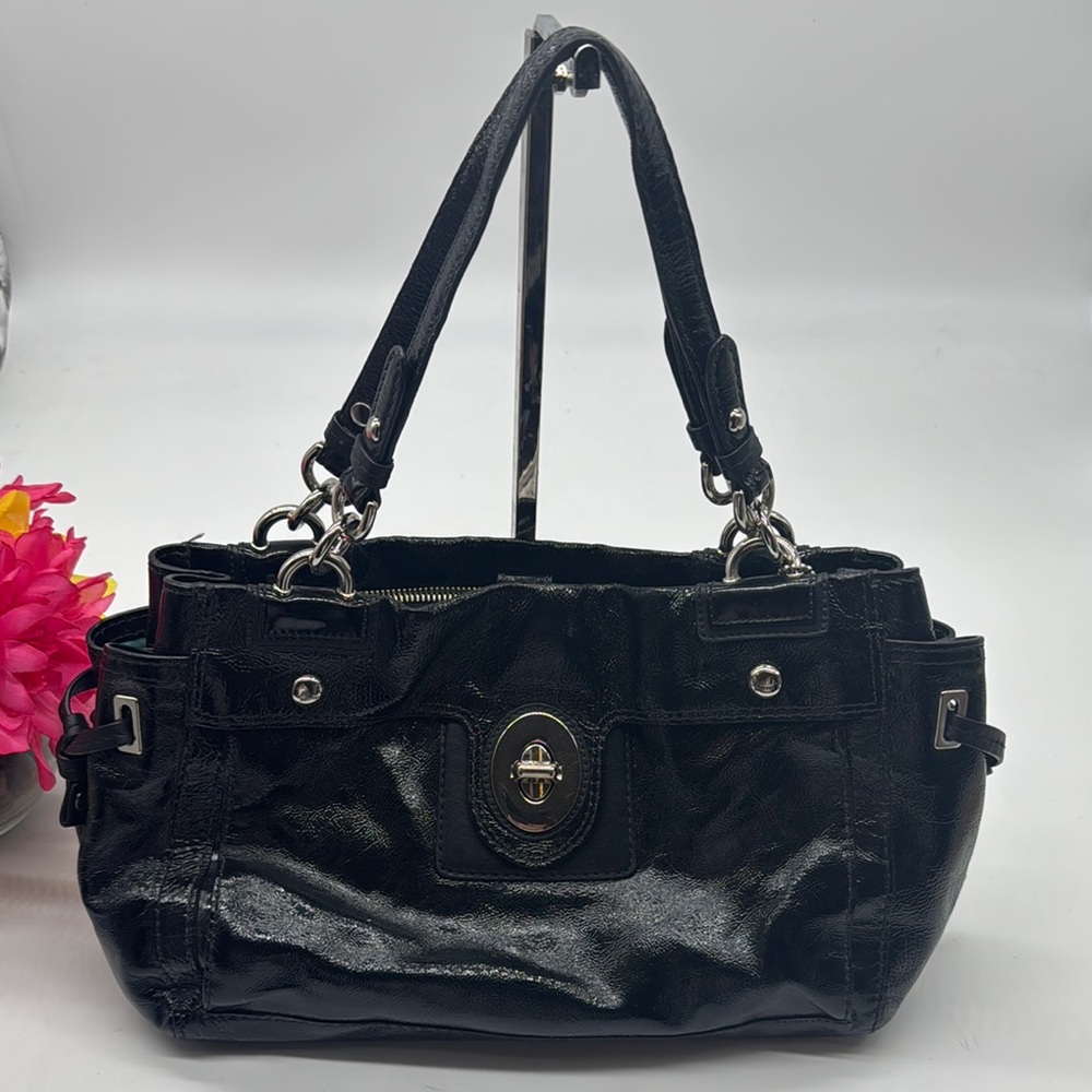 Coach Black Leather Peyton Satchel Elegant Black Leather Handbag 19758M CP7647